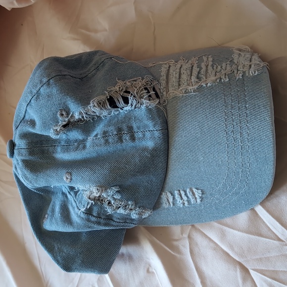 Distressed Denim Hat Ball Cap Blue Jean Casual - Picture 2 of 3
